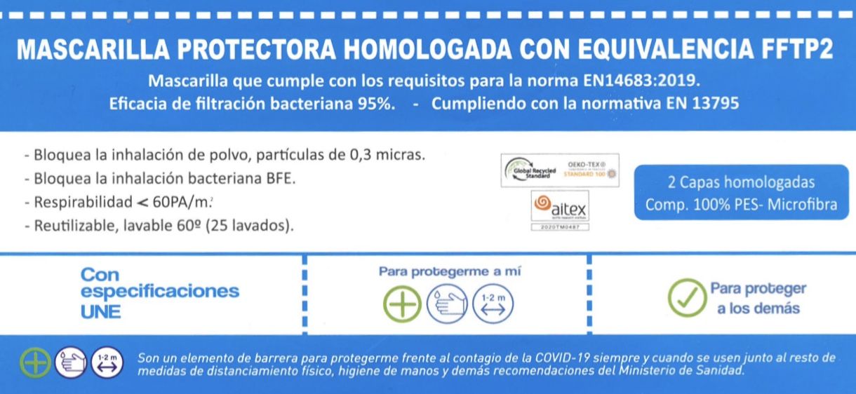 Mascarillas FFP2 lavables homologadas